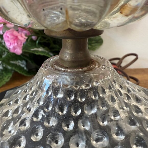 Vintage Clear Glass Lamp Ribbed Globe and Hobnail Base Mid-Century Lighting Acce - Picture 5 of 6